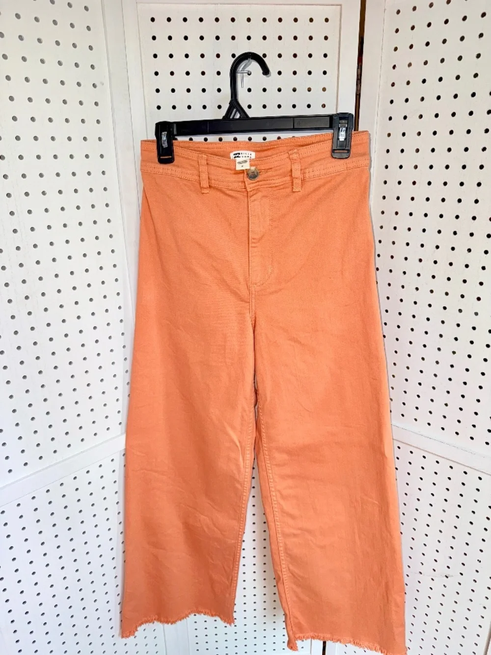 Billabong Free Fall Wide Leg Pants Ginger Orange 28 Raw Hem Cropped Twill